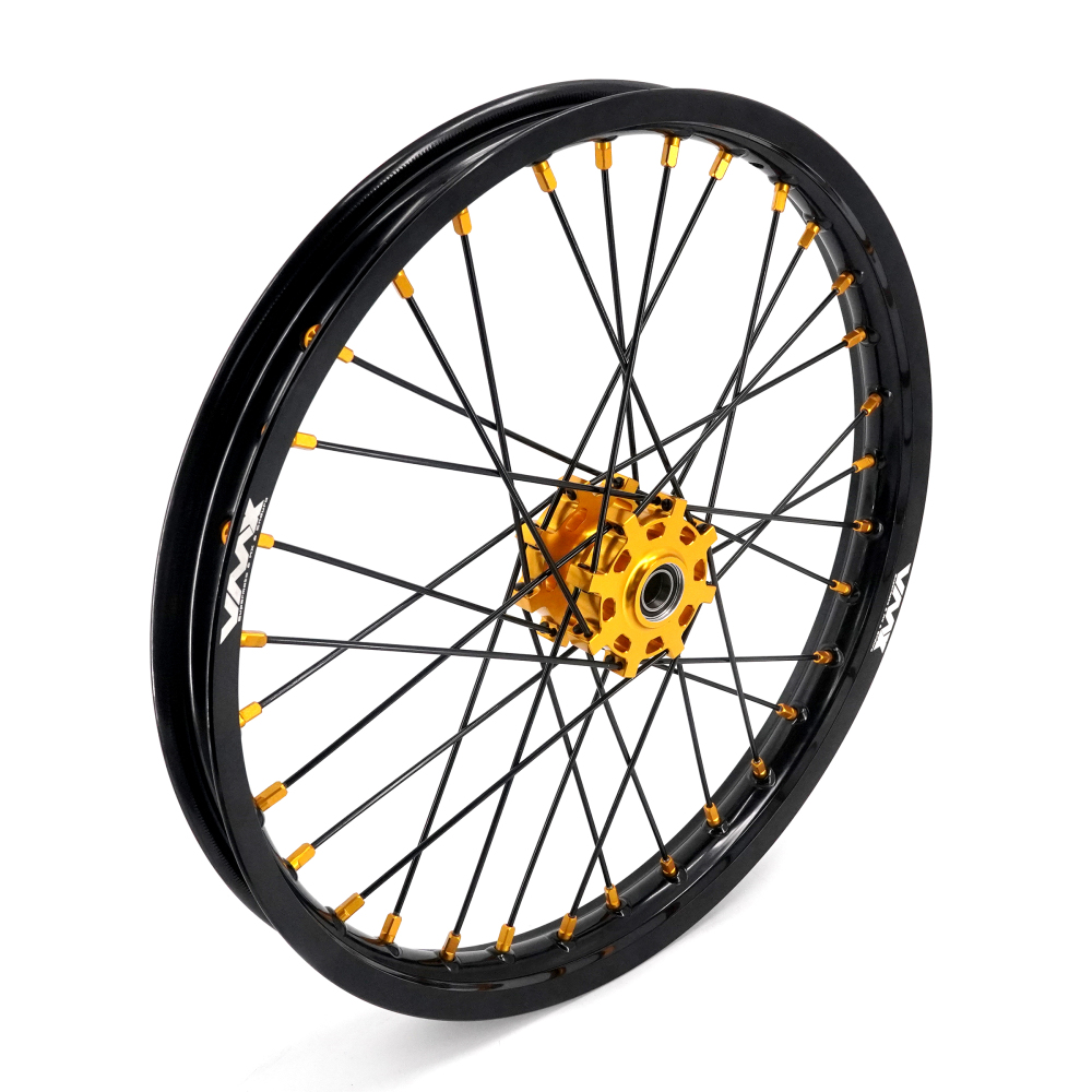 VMX 19/16 Rims fit Light Bee 2019 -2025 -- VMX Electric Dirt Bike Wheels for Surron CNC Gold Hubs New Style with a Front Disc and an Adapter