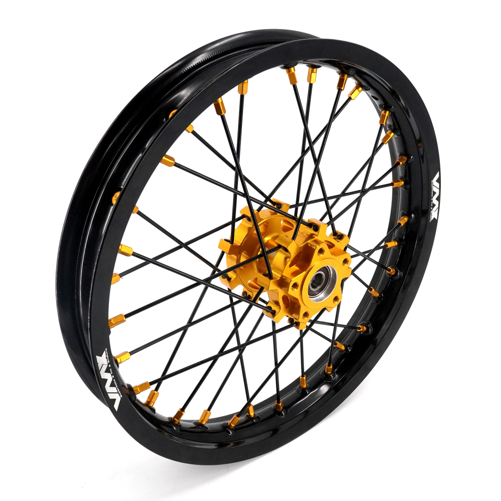 VMX 19/16 Rims fit Light Bee 2019 -2025 -- VMX Electric Dirt Bike Wheels for Surron CNC Gold Hubs New Style with a Front Disc and an Adapter