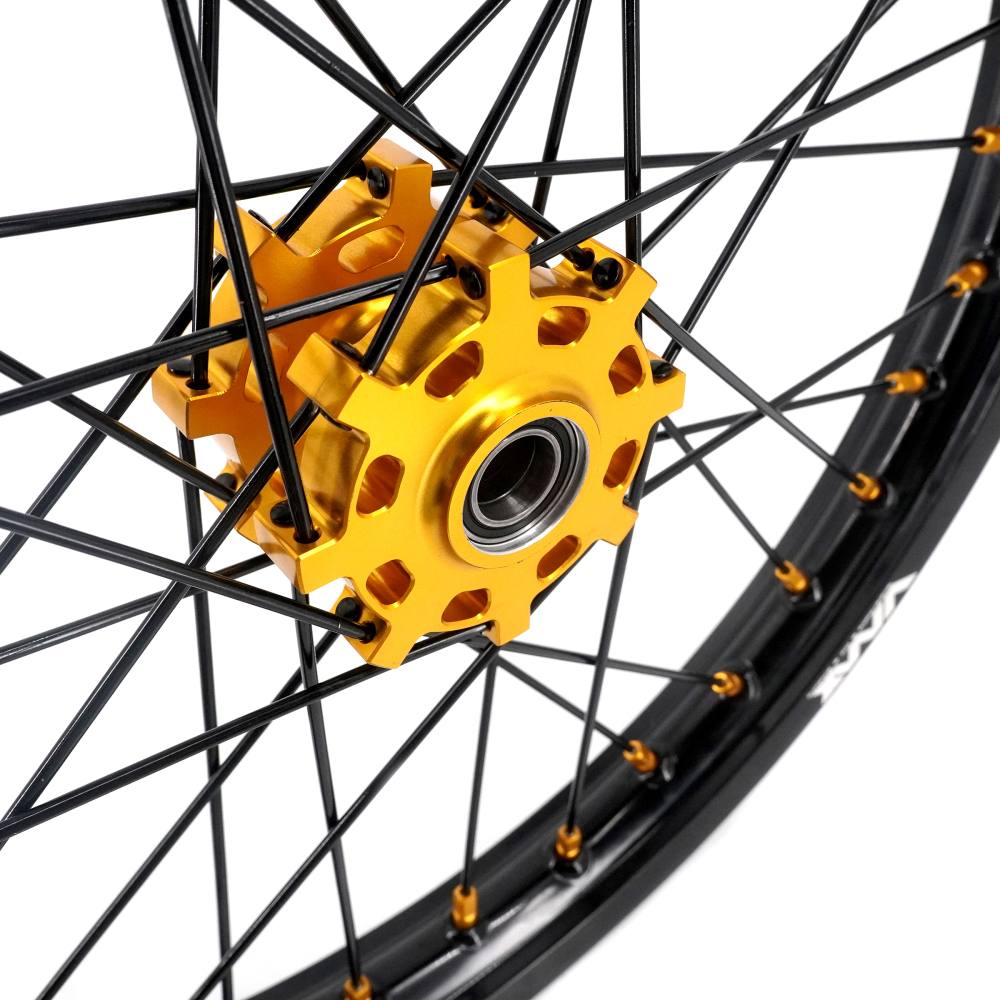 VMX 19/16 Rims fit Light Bee 2019 -2025 -- VMX Electric Dirt Bike Wheels for Surron CNC Gold Hubs New Style with a Front Disc and an Adapter