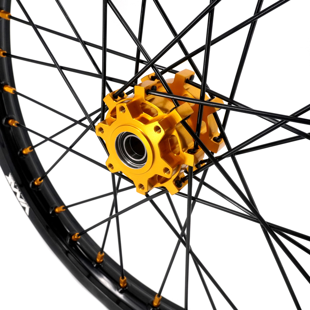 VMX 19/16 Rims fit Light Bee 2019 -2025 -- VMX Electric Dirt Bike Wheels for Surron CNC Gold Hubs New Style with a Front Disc and an Adapter
