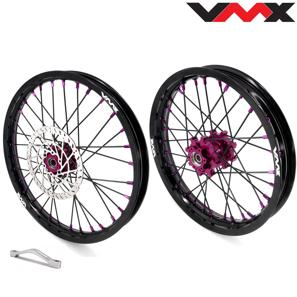 VMX 19/16 Rims fit Light Bee 2019 -2025 -- VMX Electric Dirt Bike Wheels for Surron CNC Purple Hubs New Style with a Front Disc and an Adapter