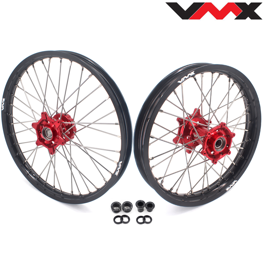 Pre-Orders -- 21/19 Rims fit BETA RR 2013-2025 -- VMX Dirt Bike Wheels CNC Red Hub Black Rim