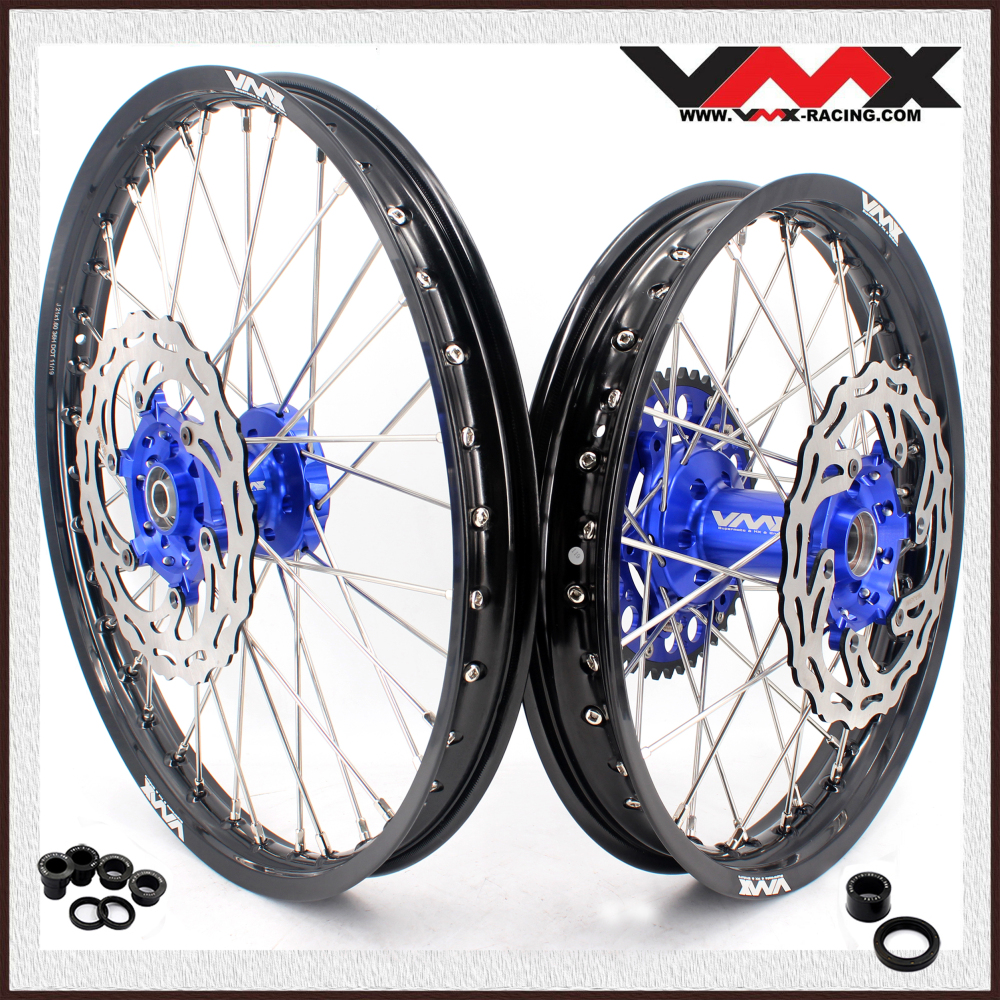 Fit WR250F WR450F 2003-2016 -- VMX 21/18 Dirt Bike Wheels Set for Yamaha CNC Blue Hub with Discs