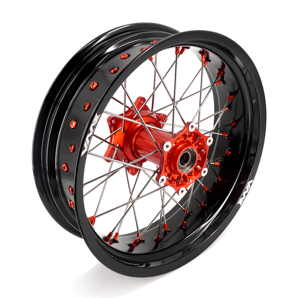 Wheels (Cast Hub) fit KTM SXF EXC XCW XC-F 2003-2026 -- VMX 3.5/5.0 Supermoto Wheels Set Orange Nuts