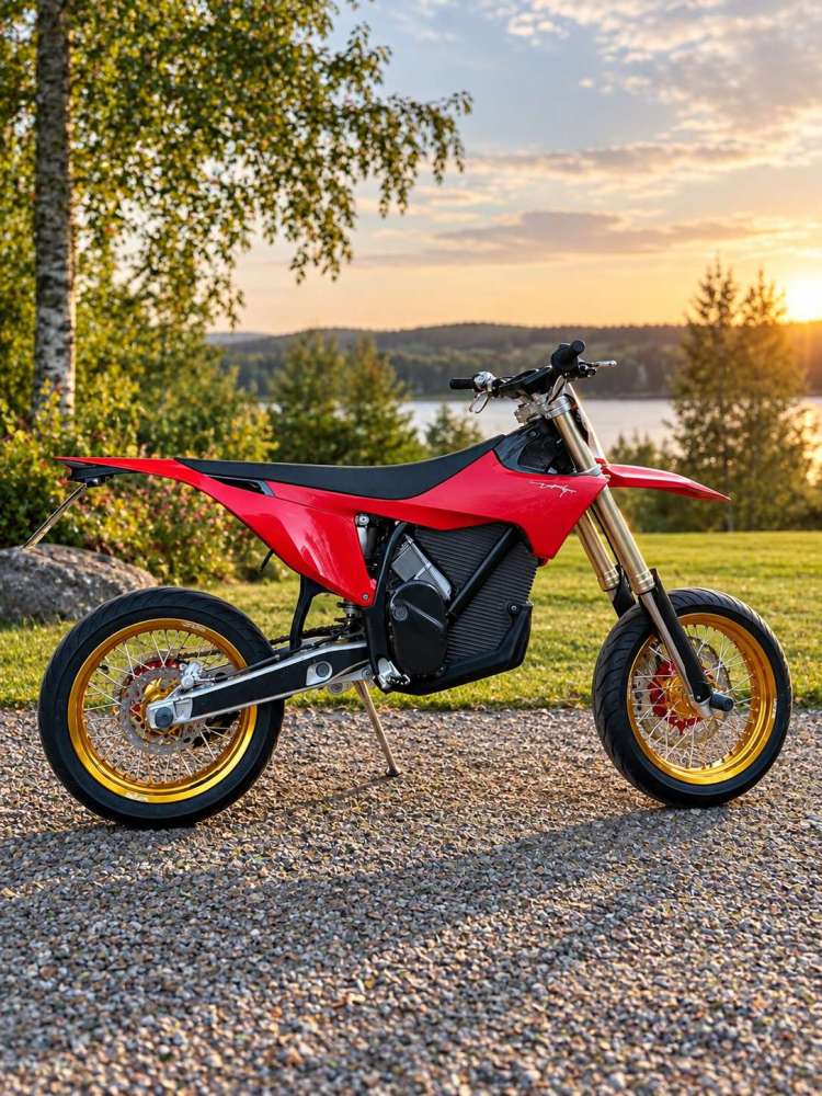 Compatible with Stark Varg All Models--VMX 3.5/5.0 Complete Motorcycle Supermoto Wheels Set CNC Gold Hubs Gold Rims with 320mm Disc, Rear Disc and a Sprocket