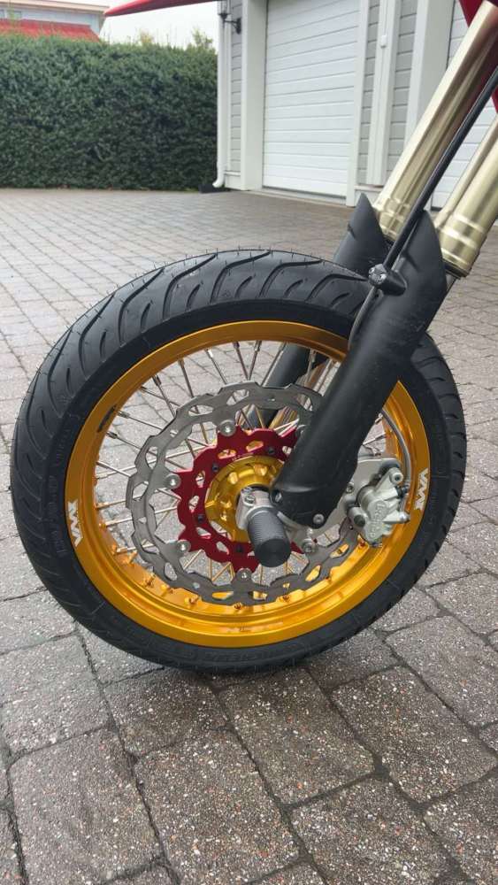 Compatible with Stark Varg All Models--VMX 3.5/5.0 Complete Motorcycle Supermoto Wheels Set CNC Gold Hubs Gold Rims with 320mm Disc, Rear Disc and a Sprocket