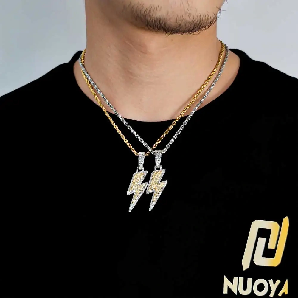 Hip Hop Rapper Rock For Men High Quality Iced Out Zircon Lightning Jewelry Pendants Necklace
