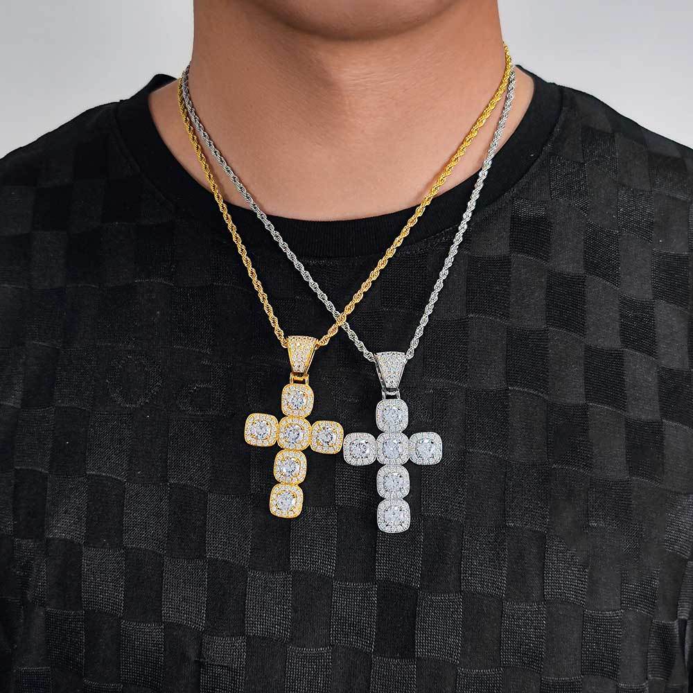 Wholesale Iced Out Cluster Tennis Cubic Cross Pendants Hip Hop Necklace