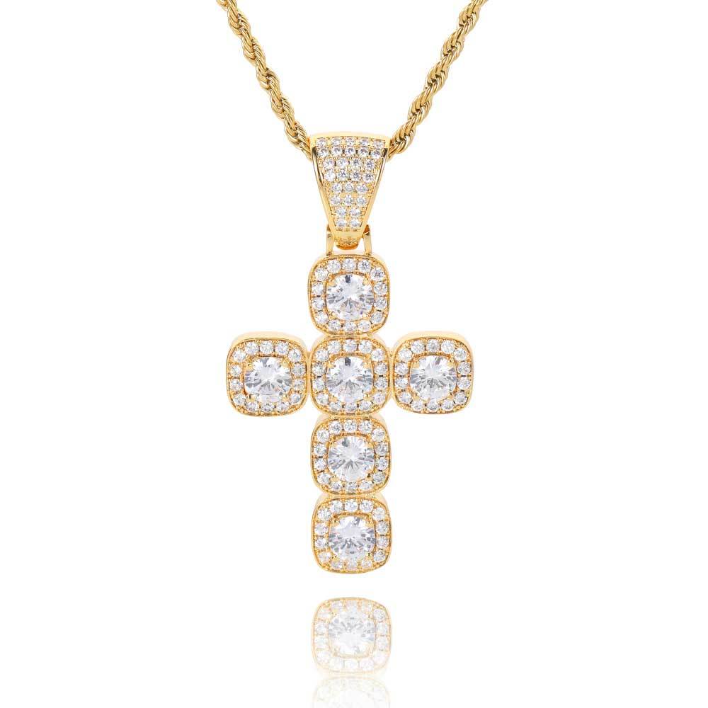Wholesale Iced Out Cluster Tennis Cubic Cross Pendants Hip Hop Necklace