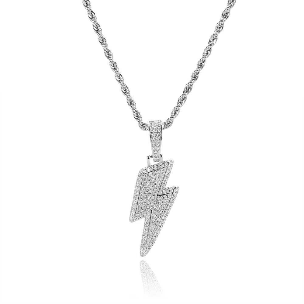 Wholesale Iced Out Lightening Pendant Necklace Hip Hop Jewelry