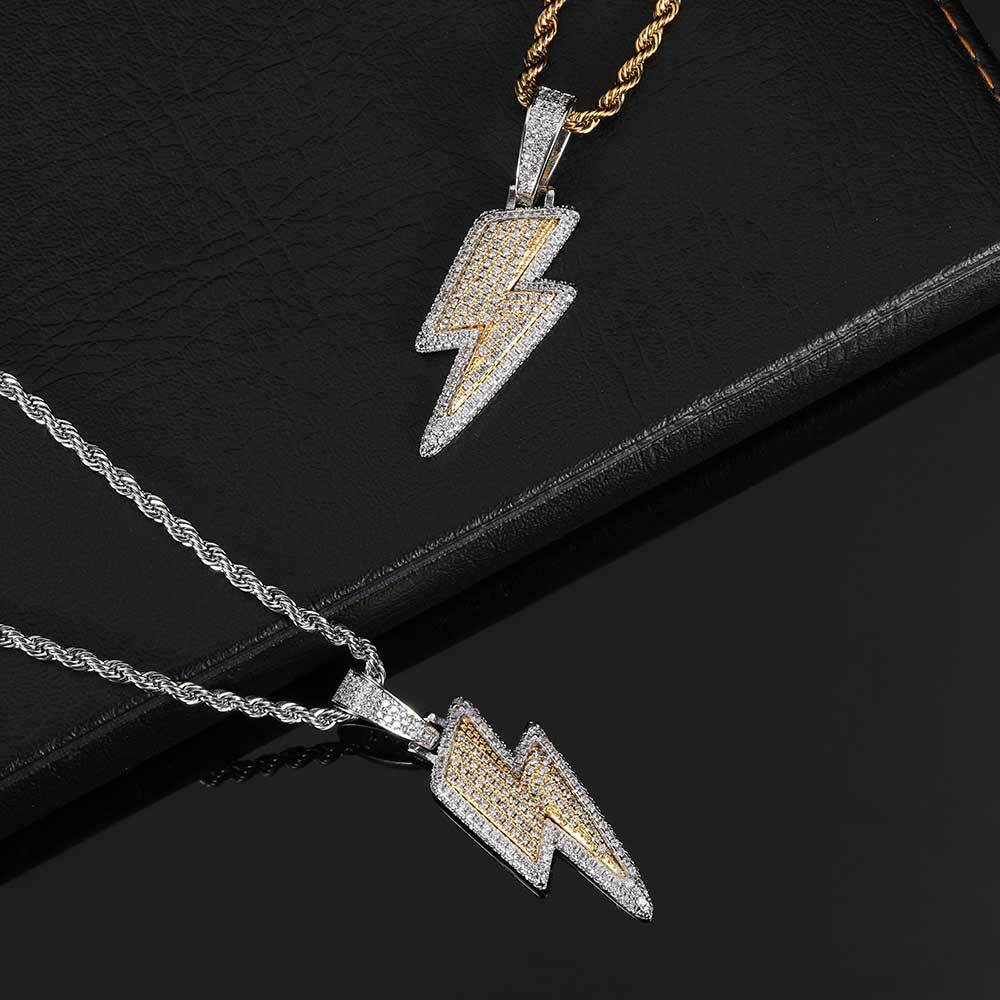 Wholesale Iced Out Lightening Pendant Necklace Hip Hop Jewelry