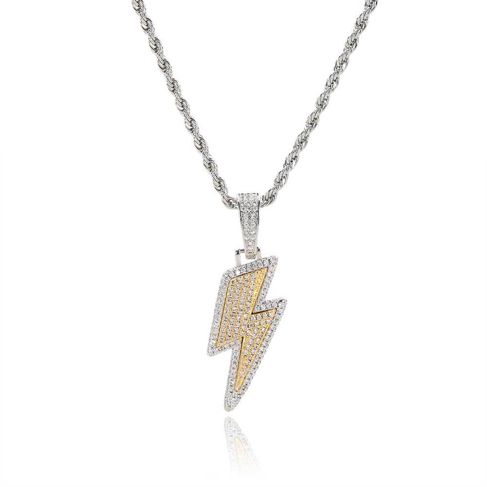 Wholesale Iced Out Lightening Pendant Necklace Hip Hop Jewelry