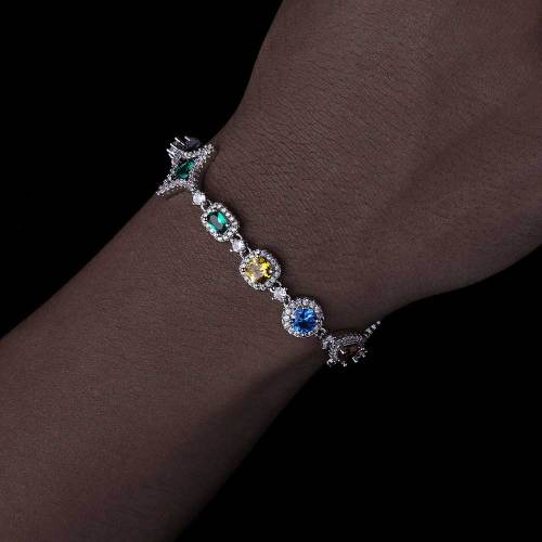 Multi Color Geometric Cubic Zircon Bracelet