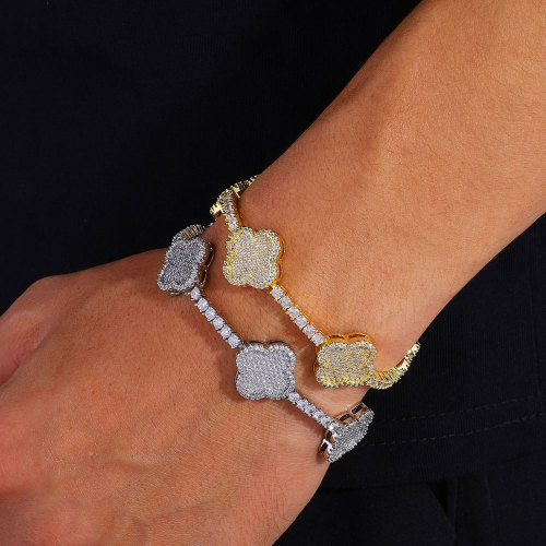 Iced CZ Clover Tennis Bracelet