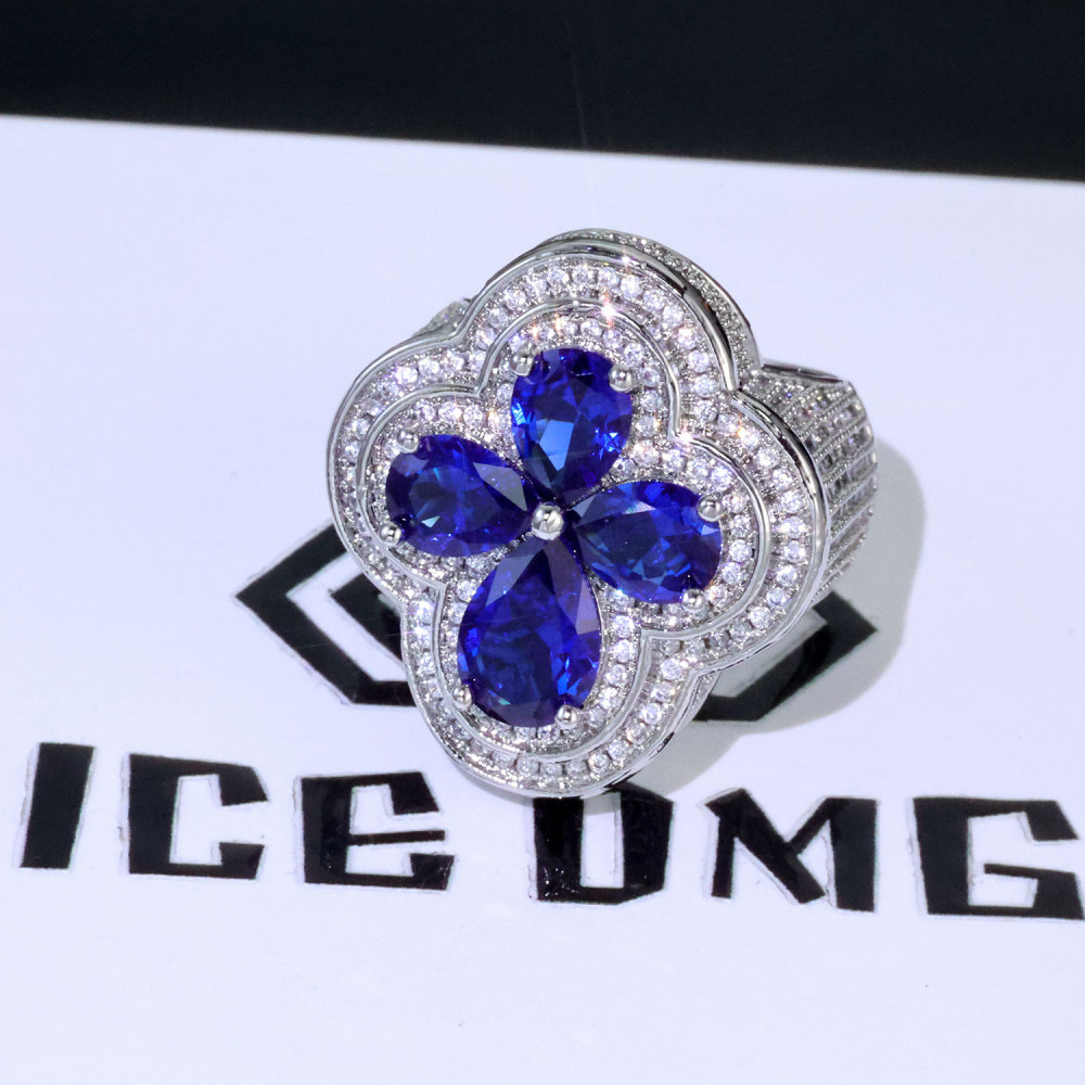 Iced Four-leaf Clover Ring