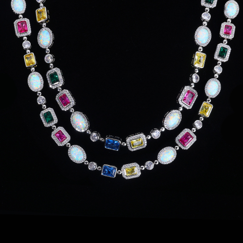 Iced Colorful Gemstone Cuban Link Chain Necklace