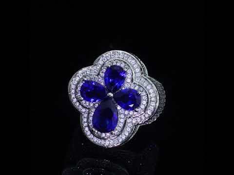 Iced Four-leaf Clover Ring