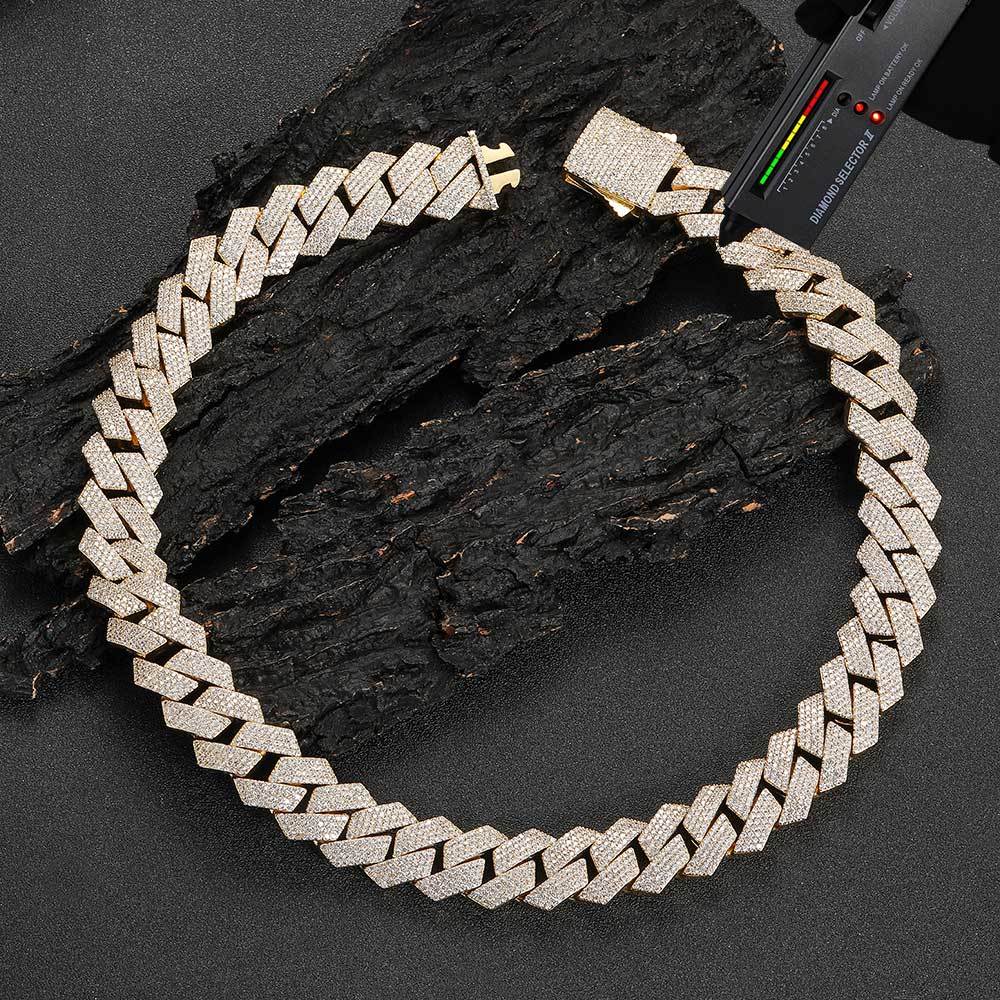 Iced Out 19mm VVS Moissanite Cuban Chain – 925 Silver Hip Hop Jewelry