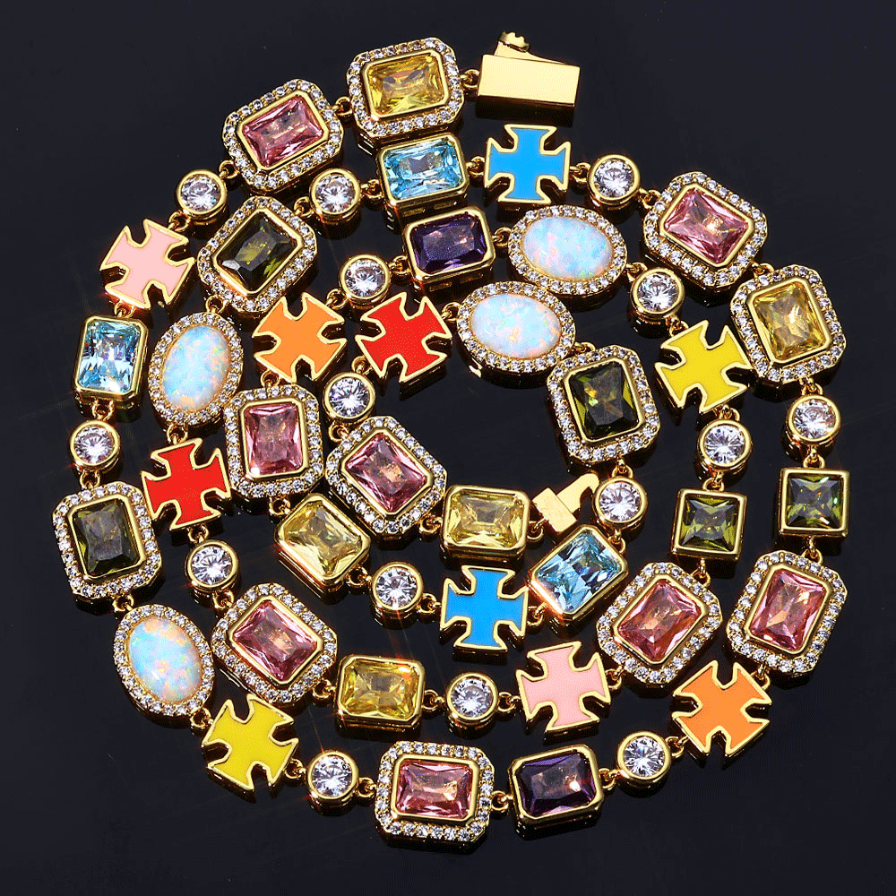 ICEOMG Rainbow Zircon Multi Color Enamel Cross Design Necklace