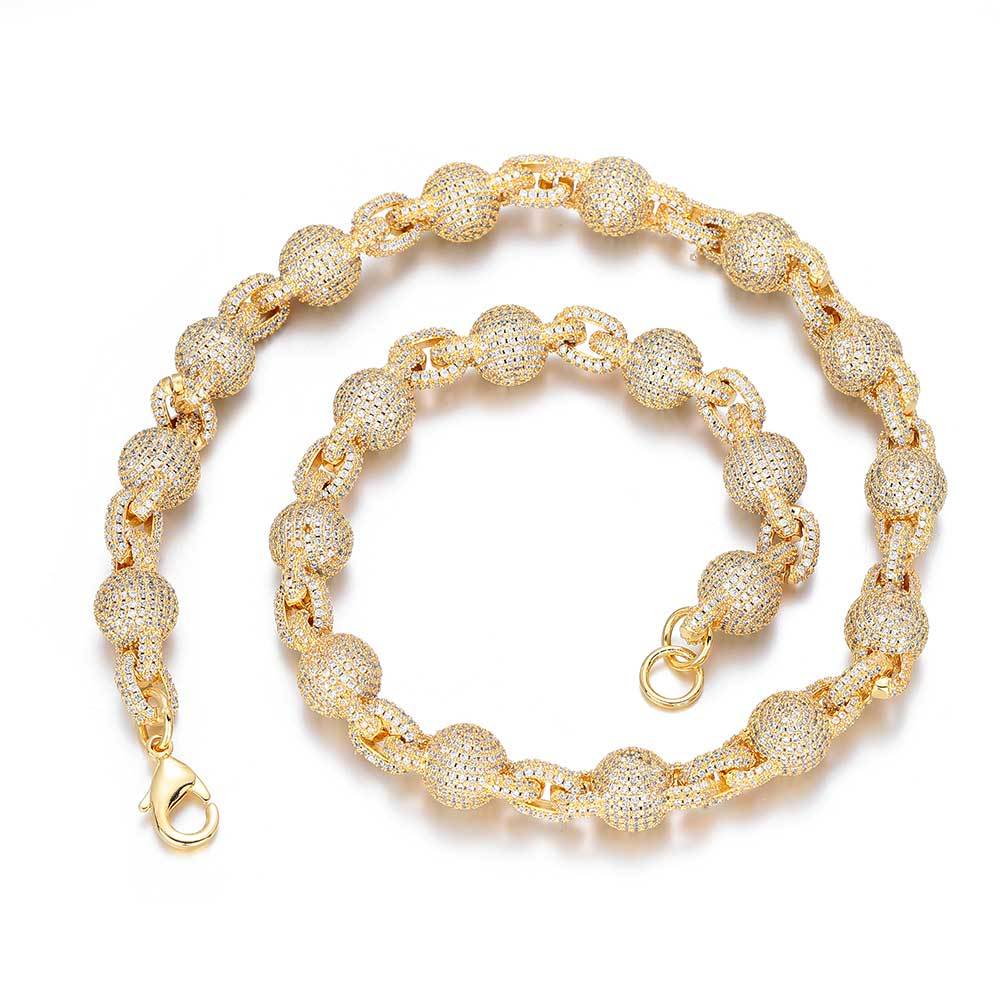 ICEOMG 10.5mm Iced Out Diamond Bead Necklace Full Pave Ball Chain Necklace