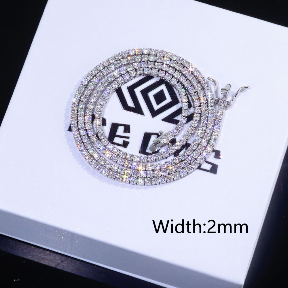 925 Silver Moissanite Tennis Chain Necklace – Iced Out Chain 2mm/3mm/4mm/5mm
