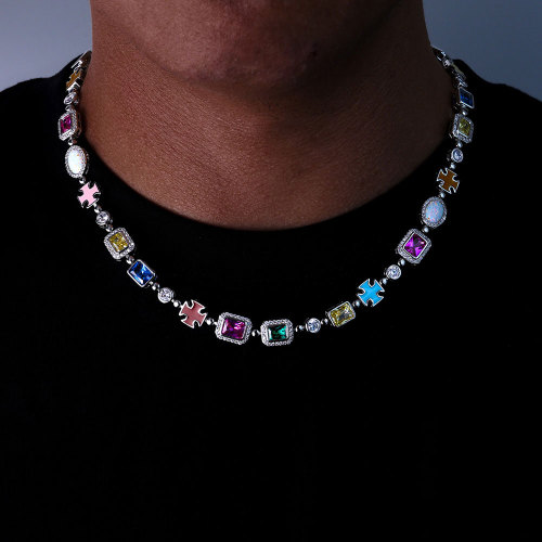 Multicolored Gem Interlaced Necklace Chain - 10mm