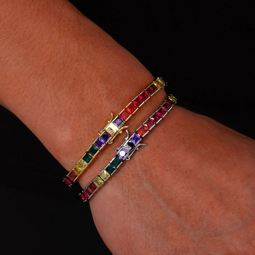 4mm colorful CZ tennis bracelet close up - ICEOMG