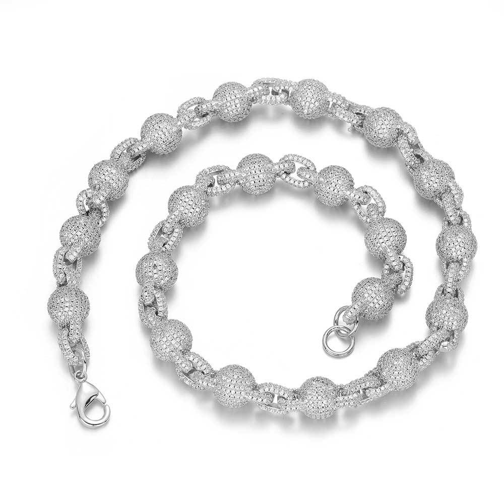 ICEOMG 10.5mm Iced Out Diamond Bead Necklace Full Pave Ball Chain Necklace