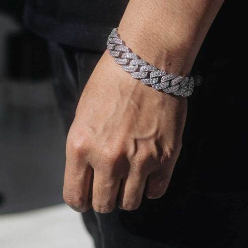 15mm Iced Out Diamond CZ Prong Cuban Link Bracelet