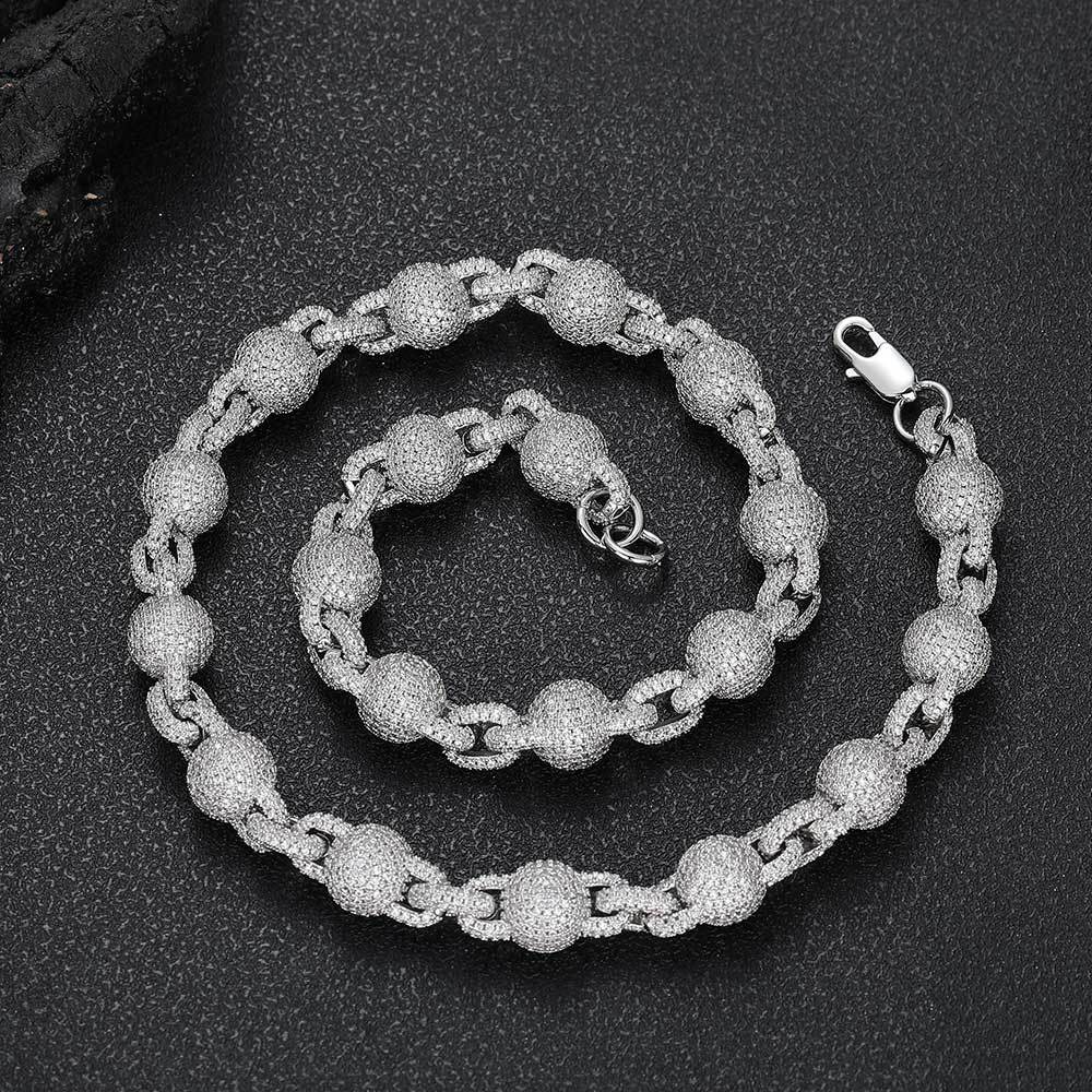 ICEOMG 10.5mm Iced Out Diamond Bead Necklace Full Pave Ball Chain Necklace