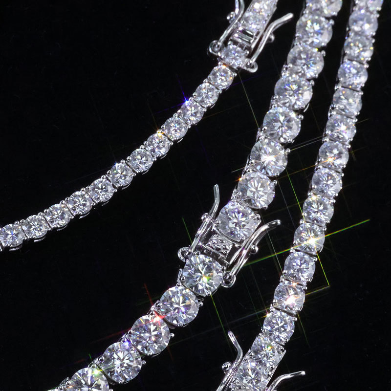 925 Silver Moissanite Tennis Necklace – Iced Out Chain 3mm/4mm/5mm
