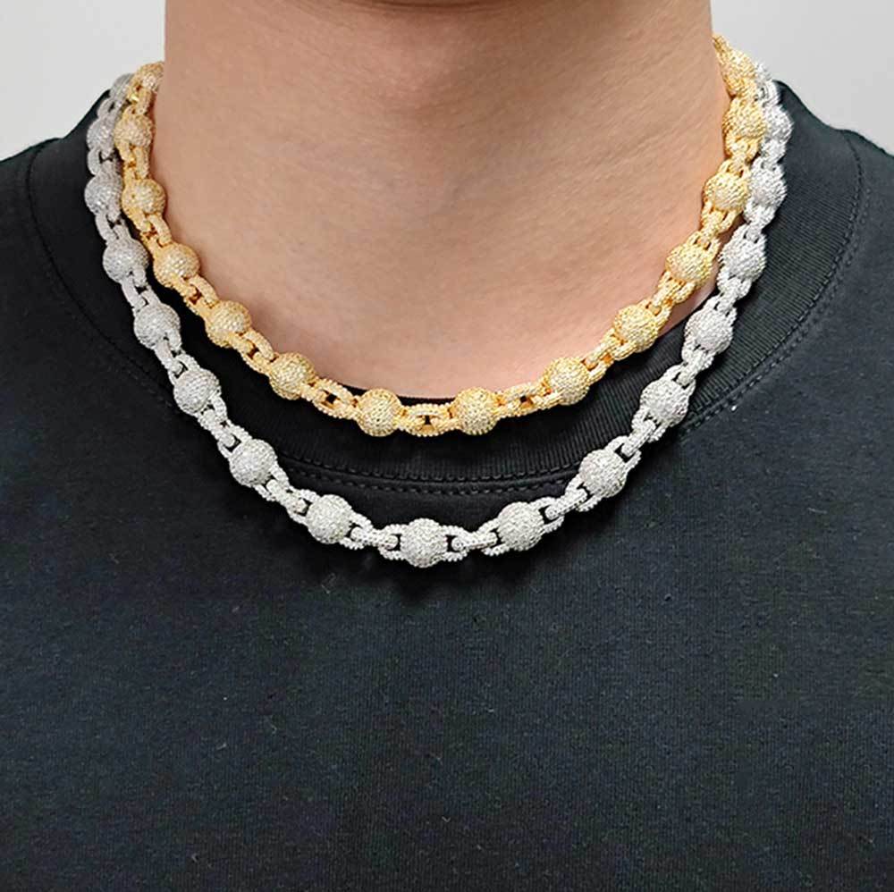 10MM Iced CZ Beads Cuban Link Chain