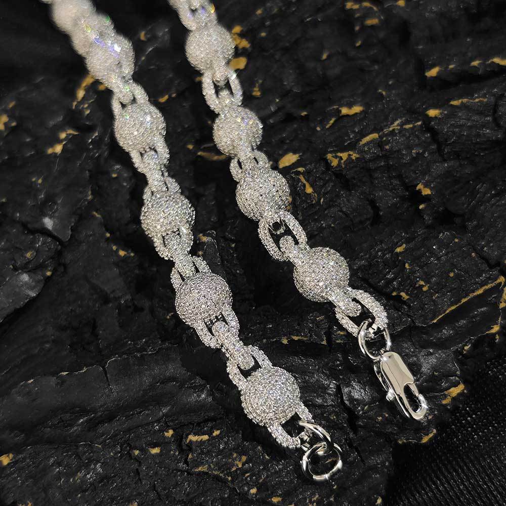 10MM Iced CZ Beads Cuban Link Chain