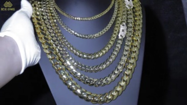 6-20mm Iced Out Diamond Clasp Flat Monaco Chain 14K Gold Plated Thick Cuban Link Chain
