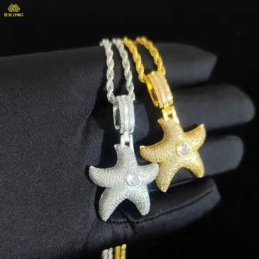 Starfish Pendant CZ Star Shaped Silver Plated Charm