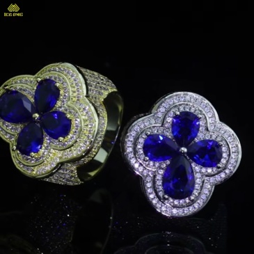 Iced Four-leaf Clover Ring