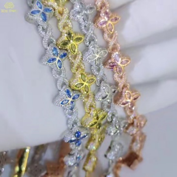Iced Out Colorful Diamond Four Leaf Flower Necklace