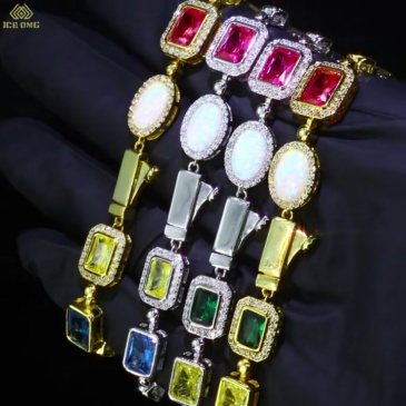 Iced Colorful Gemstone Cuban Link Chain Necklace