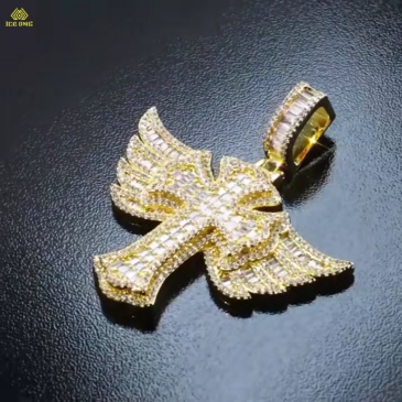 Iced Out Cross Pendant – Angel Wings, Micro Pave CZ Diamonds