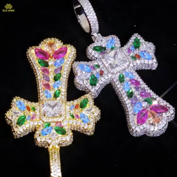 Colorful Cross Pendant Large Baguette CZ Charm Pendant