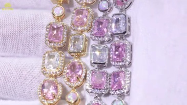 10mm Pink Opal CZ Stone Chain Necklace