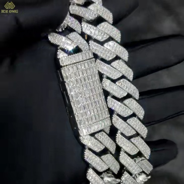 20mm Baguette Cuban Link Bracelet – Iced Out Silver Hip Hop Jewelry