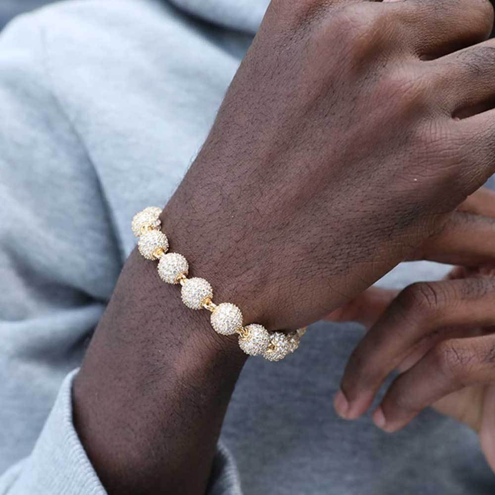 Hip Hop 8mm Round Bead Bracelet – Iced Out CZ, 18K Gold Plated