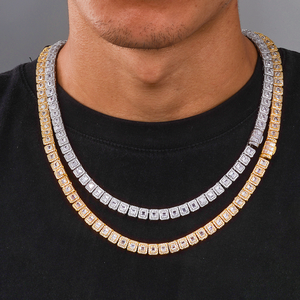 Mixed Inlay Baguette Round Cut Zircon Tennis Chain Necklace