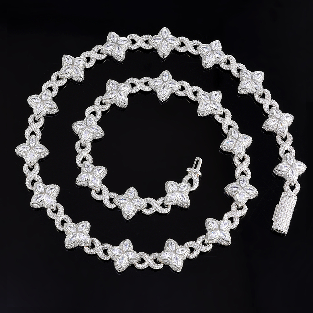 Iced Out Colorful Diamond Four Leaf Flower Necklace
