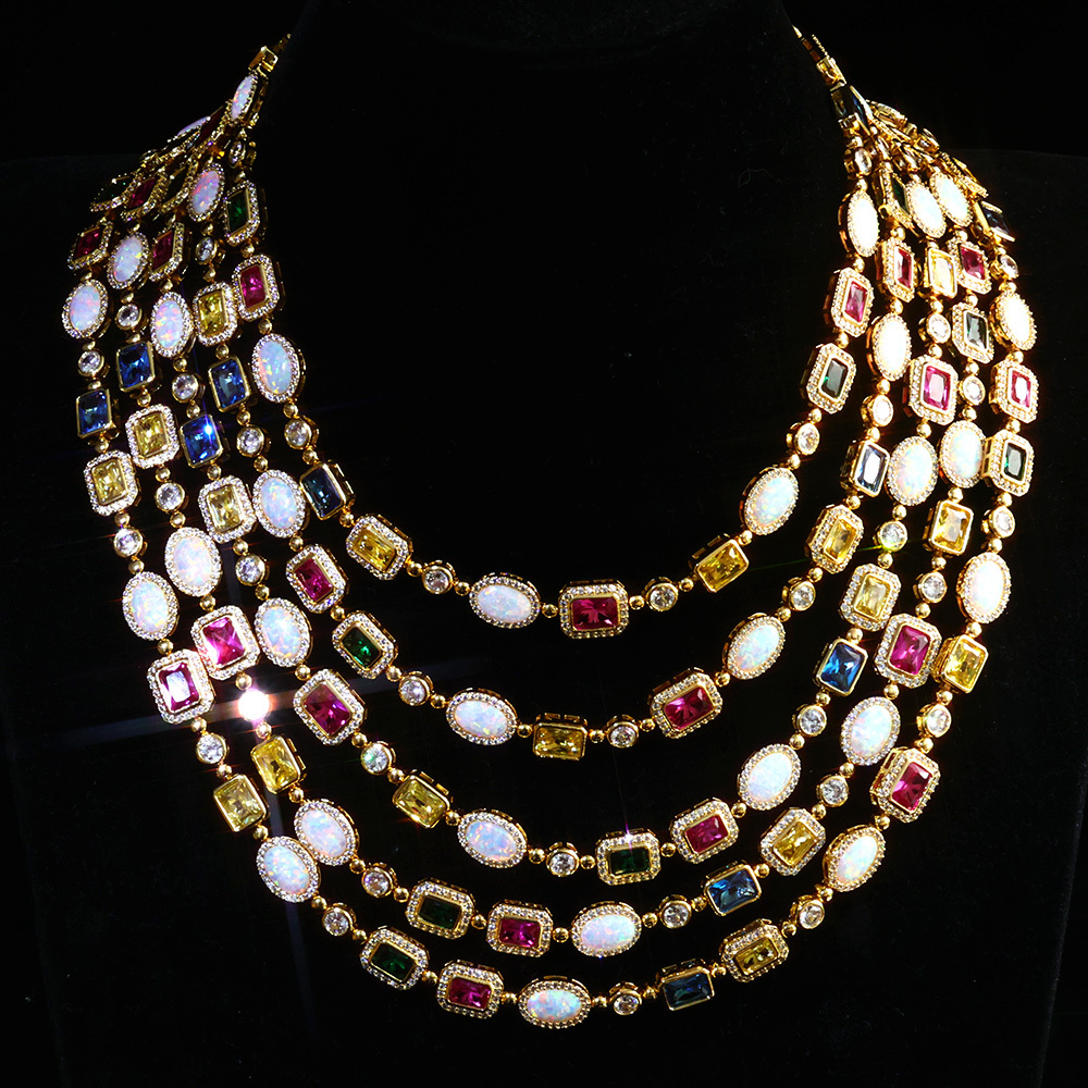 Iced Colorful Gemstone Cuban Link Chain Necklace