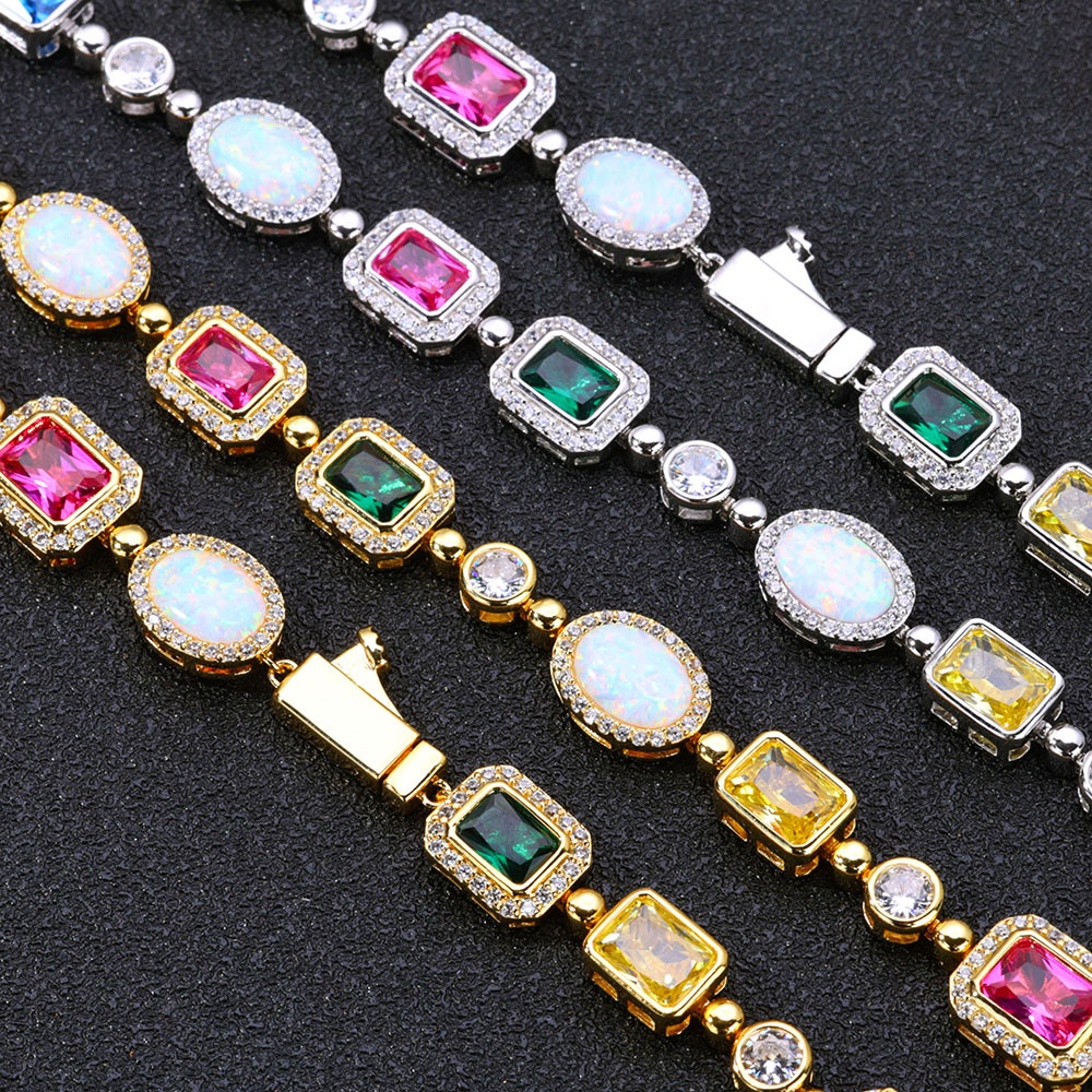 Iced Colorful Gemstone Cuban Link Chain Necklace