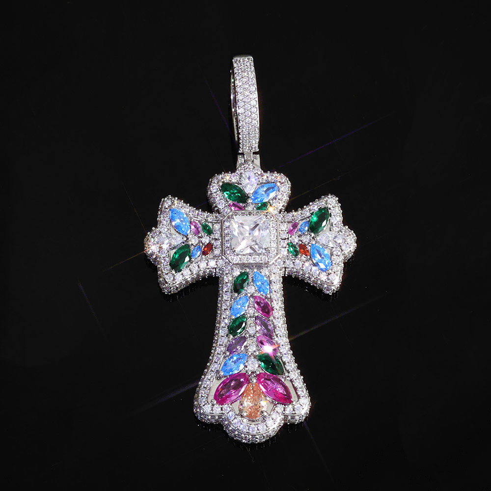 Colorful Cross Pendant Large Baguette CZ Charm Pendant