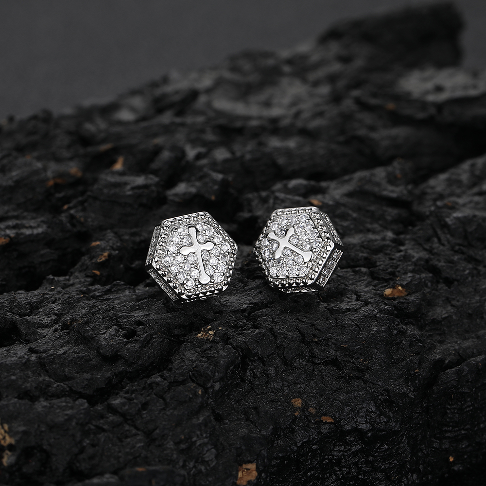 Iced Cubic Zirconia Cross Hip Hop Stud Earring