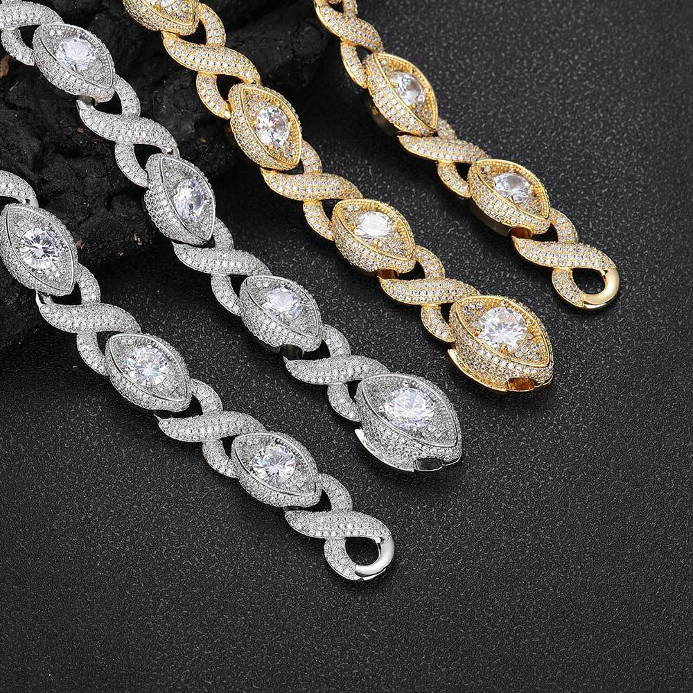 15mm Iced Out Evil Eye Infinite Cuban Link Chain Necklace